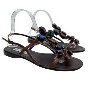 STEVE MADDEN ANGELYNA Brown Bling Chunky Rhinestones Flower Sandals Shoes sz 8